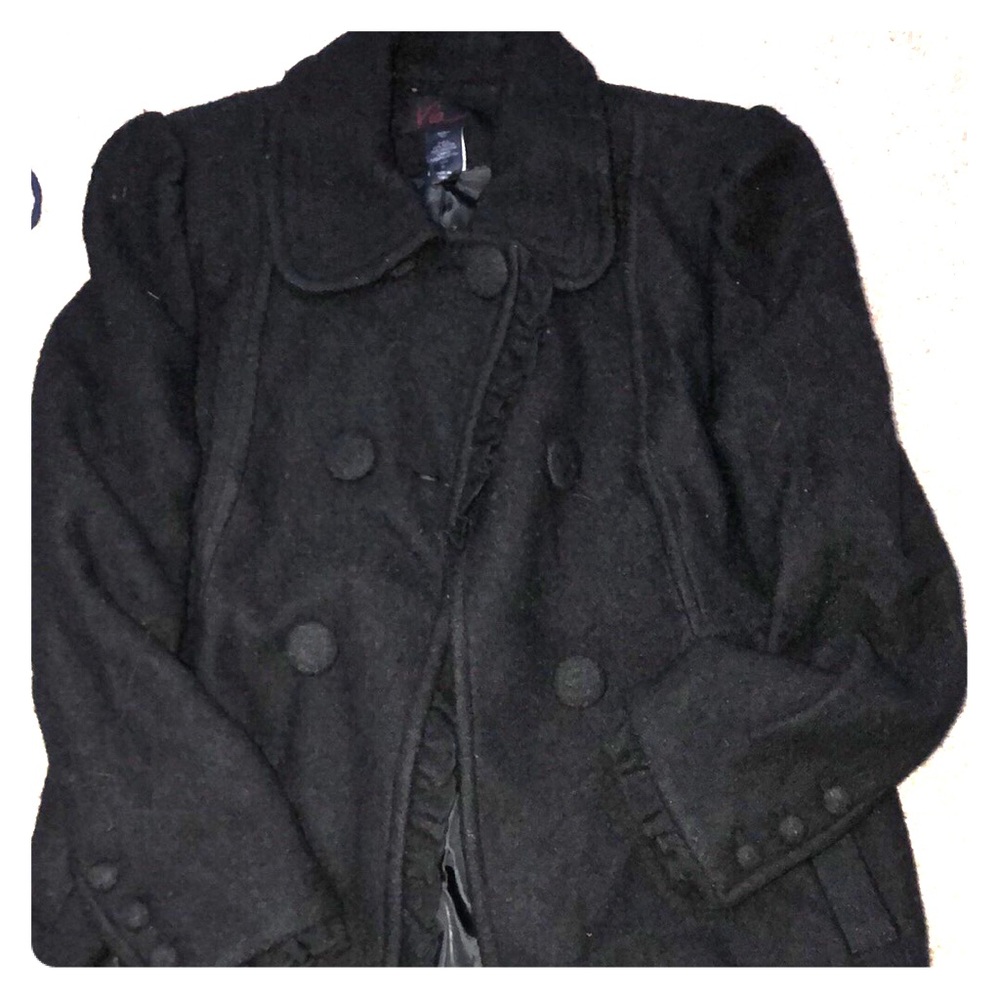 VS  catalog wool blend coat with ruffle detail